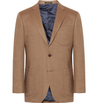 Tan Slim Fit Birdseye Wool Blazer