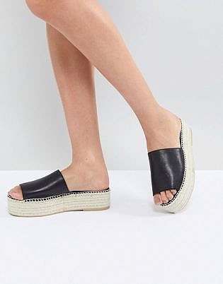 Vagabond Celeste Black Leather Slide Espadrilles