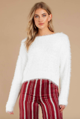 Dream Of Me White Fuzzy Sweater