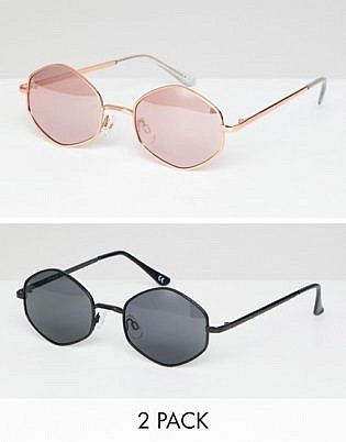 Asos Design 2 Pack Hexagon Sunglasses