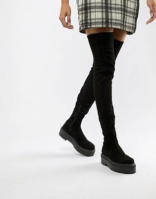 Asos Design Kami Flat Chunky Over The Knee Boots