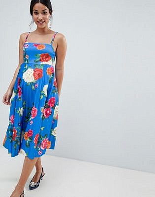 Asos Design Maternity Scuba Floral Cami Pleated Midi Prom Dress