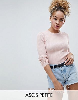 Asos Design Petite Ribbed Jumper In Fine Knit