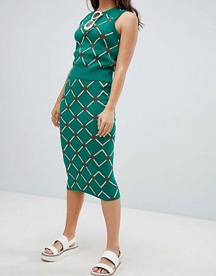 Asos Design Co Ord Knit Skirt In Argyle Pattern
