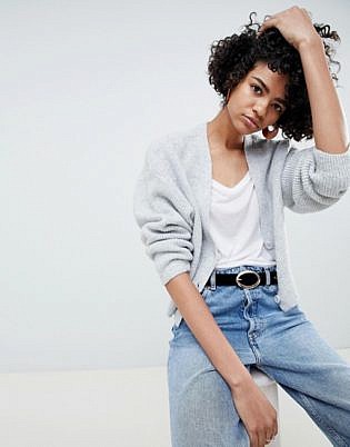 Asos Design Eco Cropped Cardigan In Fluffy Yarn With Buttons