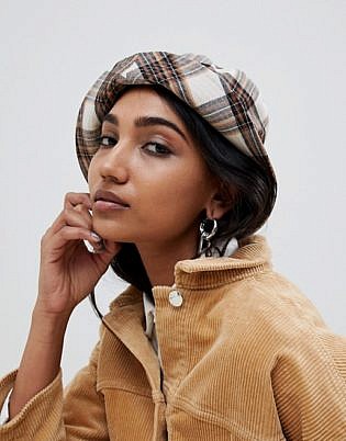 Asos Design Natural Check Bucket Hat