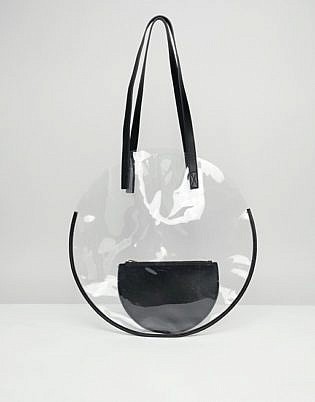 Asos Design Plastic Circle Shopper Bag With Pouch