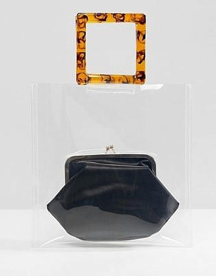 Asos Design Plastic & Tort Grab Handle Bag With Frame Clutch Inner