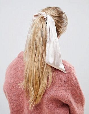 Asos Design Scrunchie Hair Tie With Scarf Detail In Pink