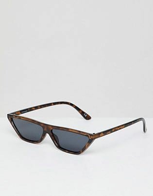 Asos Design Small Cat Eye Flat Brow Sunglasses In Tort