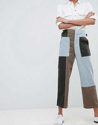 Asos Design Straight Leg Pants In Patchwork Cord