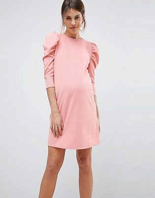 Asos Maternity Crepe Mini Dress With Puff Sleeves