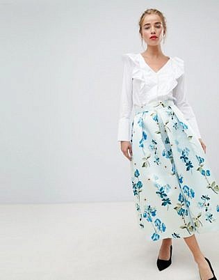 Closet London Full Prom Midi Skirt In Floral Print