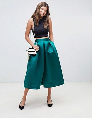 Closet London Full Prom Sateen Midi Skirt In Emerald Green