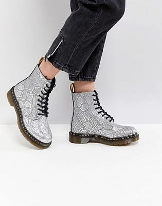 Dr Martens Vegan Silver Snake Lace Up Boots
