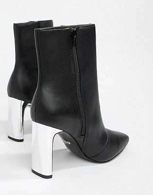 Faith Betty Slim Heel High Rise Ankle Boots In Black