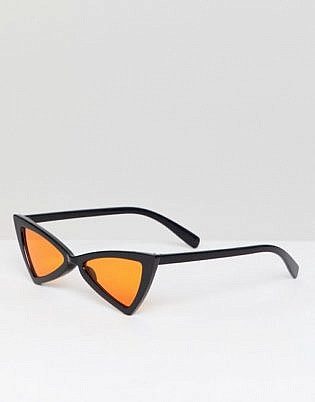 Glamorous Slim Black Cat Eye Sunglasses With Orange Lens