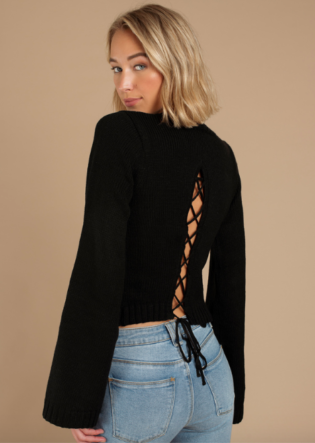Jeannie Black Lace Up Crop Sweater