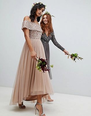 Maya Bardot High Low Maxi Dress In Taupe Blush Copy