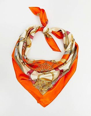 Miss Selfridge Printed Scarf In Orange