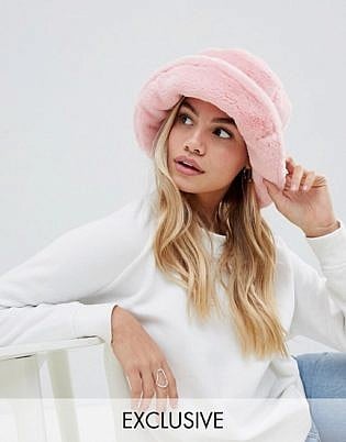 My Accessories Baby Pink Faux Fur Bucket Hat