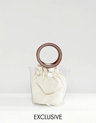 My Accessories Clear Plastic Tote With Wooden Handles