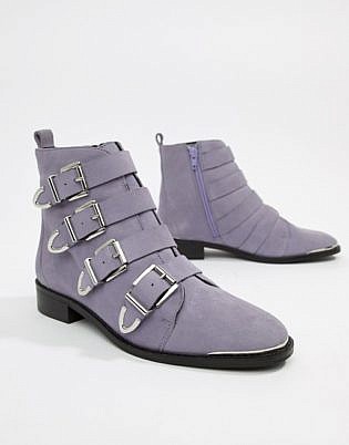 Office Archive Four Buckle Lilac Suede Ankle Boots