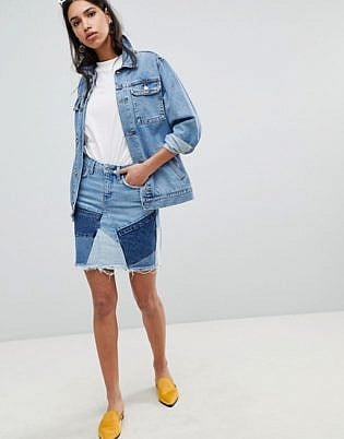 River Island Deconstructed Patchwork Denim Mini Skirt