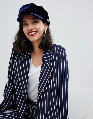 River Island Baker Boy Hat In Blue Velvet