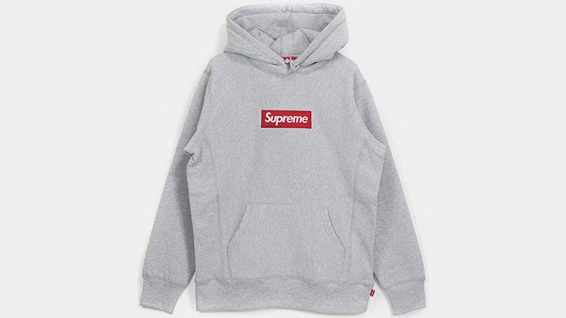 Supreme Grey With Red Box Logo Hoodie