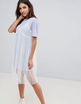 The English Factory Mesh Slip Dress With T Shirt