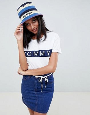 Tommy Hilfiger Stripe Logo Straw Sunhat