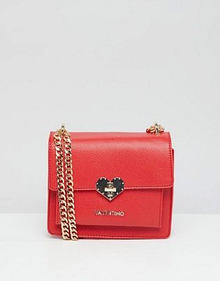 Valentino By Mario Valentino Red Heart Lock Detail Mini Cross Body Bag