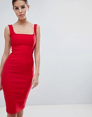 Vesper Square Neck Pencil Dress In Red