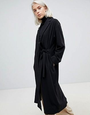 Weekday Belted Trench Coat In Black
