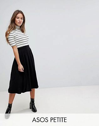 Asos Design Petite Midi Skirt With Box Pleats
