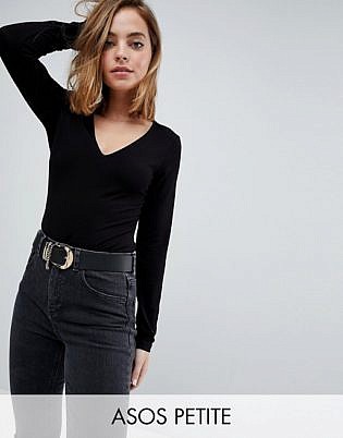 Asos Design Petite Ultimate Top With Long Sleeve And V Neck In Black