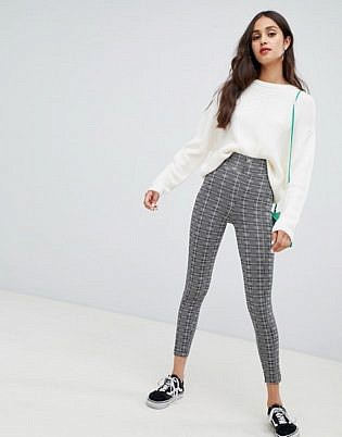 Bershka Button Top Leggings In Check