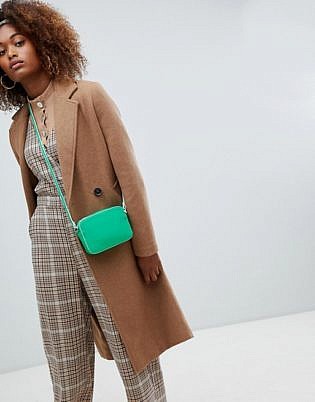 Bershka Long Line Double Button Car Coat In Camel
