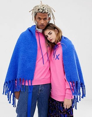 Collusion Unisex Chunky Blanket Scarf In Blue