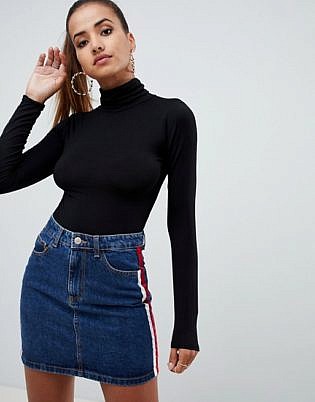 Prettylittlething Basic Roll Neck Long Sleeve Body In Black
