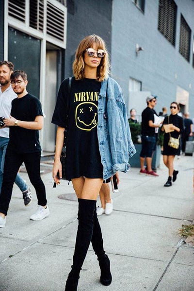 t shirt dress with thigh high boots