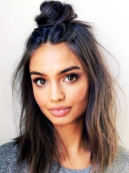 Lob With Top Knot Haircut for women