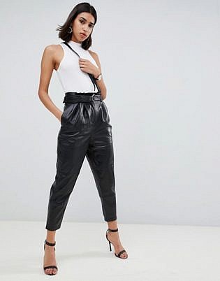 Asos Design Premium Leather Tie Waist Pants