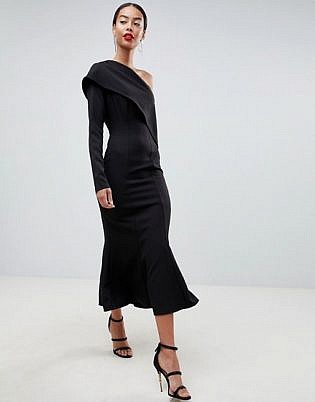Asos Design Tall One Shoulder Fit And Flare Midi Dress