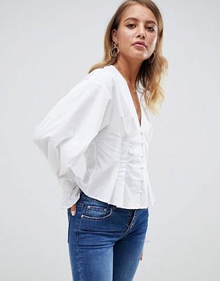 Asos Design Oversized Blouse In Cotton With Button Through