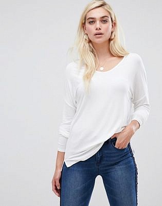 Asos Design Top With Batwing Long Sleeve In White