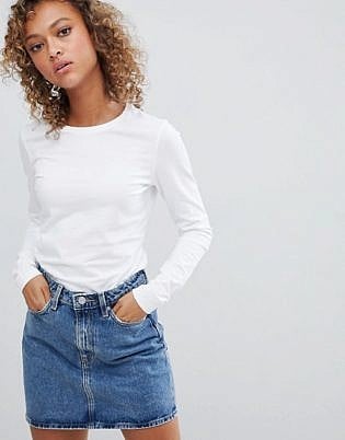 Asos Design Ultimate Top With Long Sleeve And Crew Neck In White