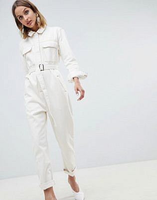 Asos White Utility Jumpsuit In Denim
