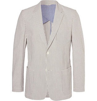 Blue Striped Cotton Seersucker Blazer